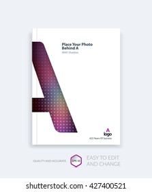 Brochure template layout, cover design annual report, magazine, flyer, leaflet in A4 with A character letter for business, technology and science with overlay transparency effect. Vector.