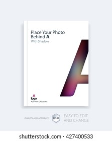 Brochure template layout, cover design annual report, magazine, flyer, leaflet in A4 with A character letter for business, technology and science with overlay transparency effect. Vector.