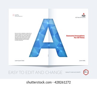 Brochure template layout, cover design annual report, magazine, flyer, leaflet in A4 with A character letter for business, technology and science with overlay transparency effect. Vector.