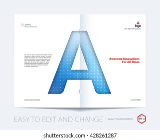 Brochure template layout, cover design annual report, magazine, flyer, leaflet in A4 with A character letter for business, technology and science with overlay transparency effect. Vector.