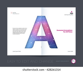 Brochure template layout, cover design annual report, magazine, flyer, leaflet in A4 with A character letter for business, technology and science with overlay transparency effect. Vector.