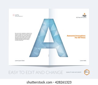 Brochure template layout, cover design annual report, magazine, flyer, leaflet in A4 with A character letter for business, technology and science with overlay transparency effect. Vector.