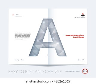Brochure template layout, cover design annual report, magazine, flyer, leaflet in A4 with A character letter for business, technology and science with overlay transparency effect. Vector.