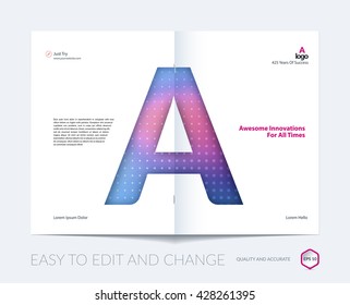 Brochure template layout, cover design annual report, magazine, flyer, leaflet in A4 with A character letter for business, technology and science with overlay transparency effect. Vector.