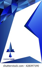 Brochure template layout, cover design annual report, magazine, flyer or booklet in A4 with blue dynamic arrows and geometric shapes on polygonal background. Vector Illustration.