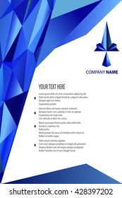Brochure template layout, cover design annual report, magazine, flyer or booklet in A4 with blue dynamic arrows and geometric shapes on polygonal background. Vector Illustration.