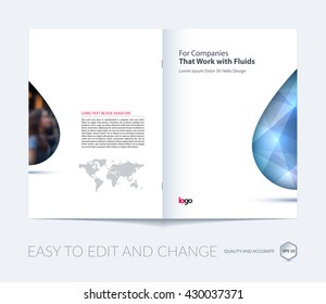 Brochure template layout, cover design annual report, magazine, flyer, leaflet in A4 with polygonal fluid oil drop, water droplet, raindrop, for business and science with overlay effect. Vector.