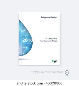 Brochure template layout, cover design annual report, magazine, flyer, leaflet in A4 with polygonal fluid oil drop, water droplet, raindrop, for business and science with overlay effect. Vector.