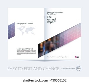 Brochure template layout, cover design annual report, magazine, flyer, leaflet in A4 with blue red triangles for business, technology and science with overlay transparency effect. Vector.