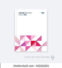 Brochure template layout, cover design annual report, magazine, flyer, leaflet in A4 with red triangles for business, technology and science in style of material design. Vector.