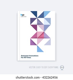 Brochure template layout, cover design annual report, magazine, flyer, leaflet in A4 with red triangles for business, technology and science in style of material design. Vector.