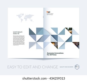 Brochure template layout, cover design annual report, magazine, flyer, leaflet in A4 with grey triangles for business, technology and science in style of material design. Vector.