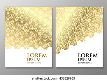 Brochure template layout, cover design annual report, magazine, flyer or booklet with gold hexagon pattern. Business vector Illustration.