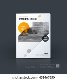 Brochure template layout, cover design annual report, magazine, flyer or booklet in A4 with orange squares, circles and overlap effect for business with industrial and modern concept. Vector.