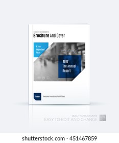 Brochure template layout, cover design annual report, magazine, flyer or booklet in A4 with blue squares, rectangles and overlap effect for business with industrial and modern concept. Vector.