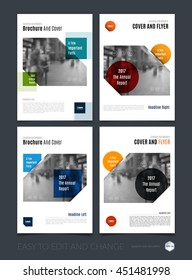 Brochure template layout, cover design annual report, magazine, flyer or leaflet in A4 with colourful squares, rectangles and overlap effect for business with industrial, modern concept. Vector set.