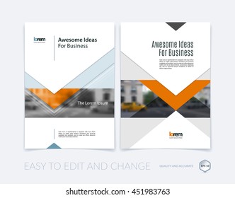 Brochure template layout, cover design annual report, magazine, flyer or leaflet in A4 with arrows, triangles with overlap effect for business with industrial and modern concept. Vector set.
