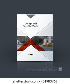 Brochure template layout, cover design annual report, magazine, flyer or leaflet in A4 with red arrows, triangles with overlap effect for business with industrial and modern concept. Vector.