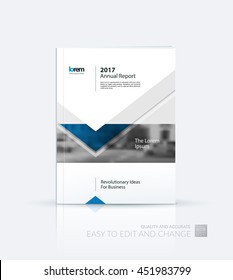 Brochure template layout, cover design annual report, magazine, flyer or leaflet in A4 with blue arrows, triangles with overlap effect for business with industrial and modern concept. Vector.