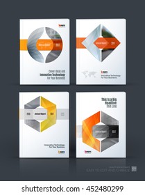 Brochure template layout, cover design annual report, magazine, flyer or leaflet in A4 with triangle, circle and square with overlap effect for business with industrial and modern concept. Vector set.