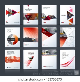 Brochure template layout, cover design annual report, magazine, flyer, leaflet in A4 with red triangle, arrow, circle with overlap effect for business and construction idea. Vector big mega set.