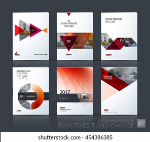 Brochure template layout, cover design annual report, magazine, flyer, leaflet in A4 with red triangle, arrow, circle with overlap effect for business and construction idea. Vector big mega set.