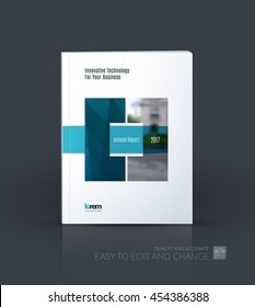 Brochure template layout, cover design annual report, magazine, flyer or leaflet in A4 with blue square with overlap effect for business with industrial and modern concept. Vector.