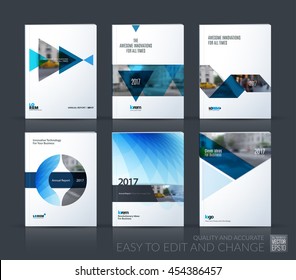 Brochure template layout, cover design annual report, magazine, flyer, leaflet in A4 with blue triangle, arrow, circle, ribbon with overlap effect for business and construction. Vector big mega set.