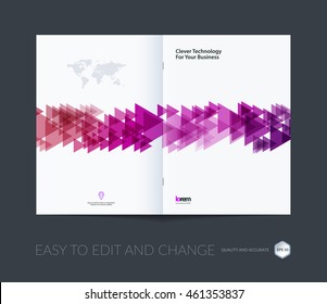 Brochure template layout, cover design annual report, magazine, flyer, leaflet, in A4 with red triangle, arrow with overlap effect for business and construction idea. Vector. 