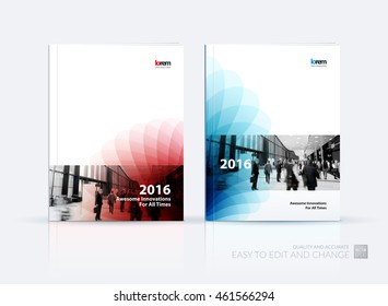 Brochure template layout, cover design annual report, magazine, flyer, leaflet, in A4 with blue abstract flower elements with overlap effect for business and construction idea. Vector set.