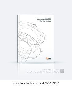 Brochure template layout, cover design annual report, magazine, flyer, leaflet in A4 with 2d drawing, lines, circle with 3d effect for business, construction, engineering. Vector.