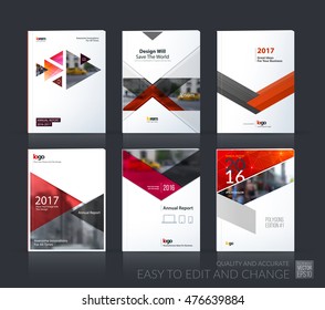 Brochure template layout, cover design annual report, magazine, flyer, leaflet in A4 with moving triangles and arrows with overlap effect for business and construction. Vector big mega set.