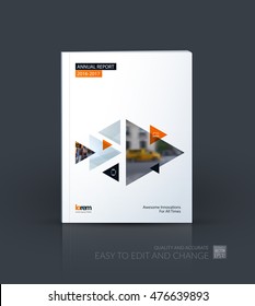 Brochure template layout, cover design annual report, magazine, flyer, leaflet in A4 with red triangle, arrow with overlap effect for business and building. Vector illustration.