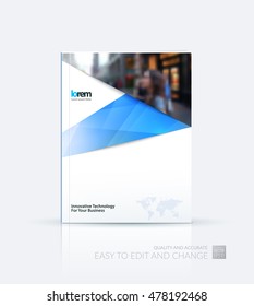 Brochure template layout, cover design annual report, magazine, flyer, leaflet in A4 with blue tape, ribbon with overlap effect for business and science. Creative vector poster.