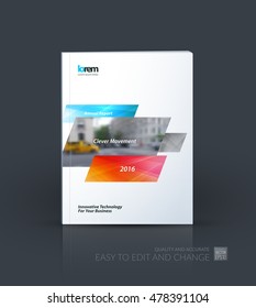 Brochure template layout, cover design annual report, magazine, flyer, leaflet in A4 with blue orange dynamic rectangles with overlap effect for business and hi-tech. Creative vector art.