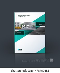Brochure template layout, cover design annual report, magazine, flyer, leaflet in A4 with green rectangle and diagonal strip with overlap effect for business and science. Vector.