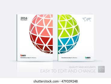 Brochure template layout, cover design annual report, magazine, flyer, leaflet in A4 with blue dynamic rectangles and sphere with overlap effect for business and hi-tech. Creative vector art.