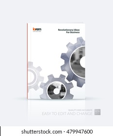 Brochure template layout, cover design annual report, flyer, leaflet in A4 with grey gear and polygonal background with overlap effect for engineering, construction and hi-tech. Creative vector.