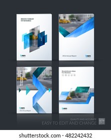 Brochure template layout, cover design annual report, magazine, flyer, leaflet in A4 with blue triangles, arrow, ribbon with overlap effect for business and technology. Vector mega set.