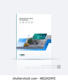 Brochure template layout, cover design annual report, magazine, flyer, leaflet in A4 with blue dynamic rectangle, triangles with overlap effect for business and technology. Creative artwork.