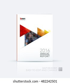 Brochure template layout, cover design annual report, magazine, flyer, leaflet in A4 with red moving triangles, arrows with polygonal background for business and technology. Creative vector.