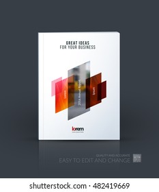 Brochure template layout, cover design annual report, magazine, flyer, leaflet in A4 with red orange dynamic rectangle, triangles with overlap effect for business and technology. Creative artwork.