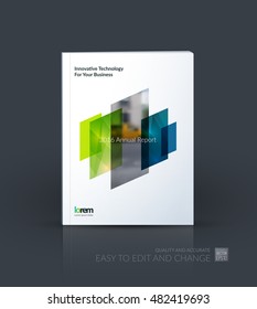 Brochure template layout, cover design annual report, magazine, flyer, leaflet in A4 with blue green dynamic rectangle, triangles with overlap effect for business and technology. Creative artwork.