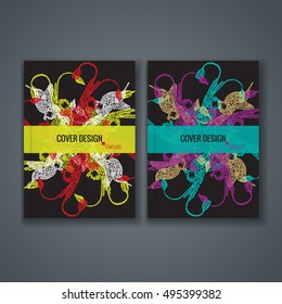Brochure template layout. Cover design with animal and floral pattern. Vector Illustration.