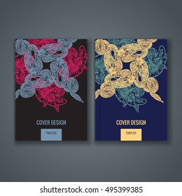 Brochure template layout. Cover design with animal and floral pattern. Vector Illustration.