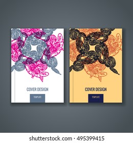 Brochure template layout. Cover design with animal and floral pattern. Vector Illustration.