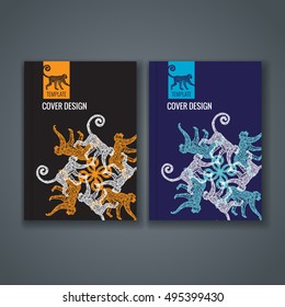 Brochure template layout. Cover design with animal and floral pattern. Vector Illustration.
