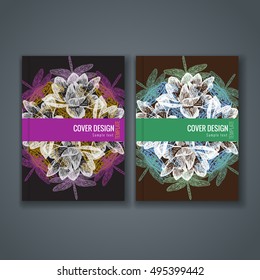 Brochure template layout. Cover design with animal and floral pattern. Vector Illustration.