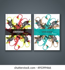 Brochure template layout. Cover design with animal and floral pattern. Vector Illustration.