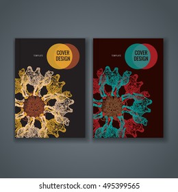 Brochure template layout. Cover design with animal and floral pattern. Vector Illustration.